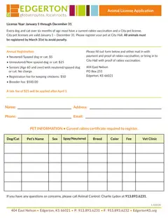 First page of Animal License Form