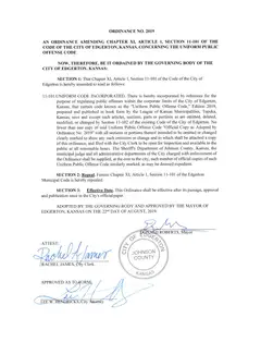 First page of Ordinance No. 2019, the City’s copy