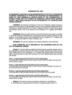 First page of Ordinance No. 1092, the City’s copy