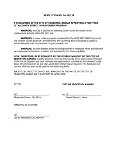 First page of Resolution No. 04-28-22A, the City’s copy