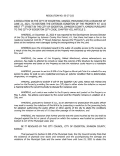 First page of Resolution No. 05-27-21D, the City’s copy