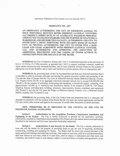 First page of Ordinance No. 1057, the City’s copy