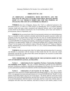 First page of Ordinance No. 2126, the City’s copy